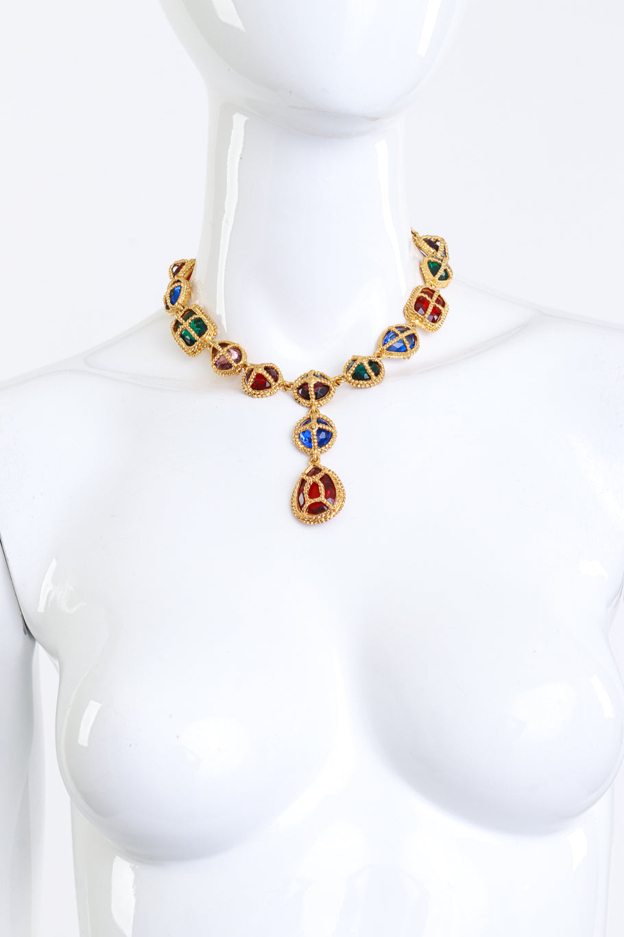 Vintage Kenneth Jay Lane Royal Cross Gripoix Pendant Necklace on mannequin @recess la