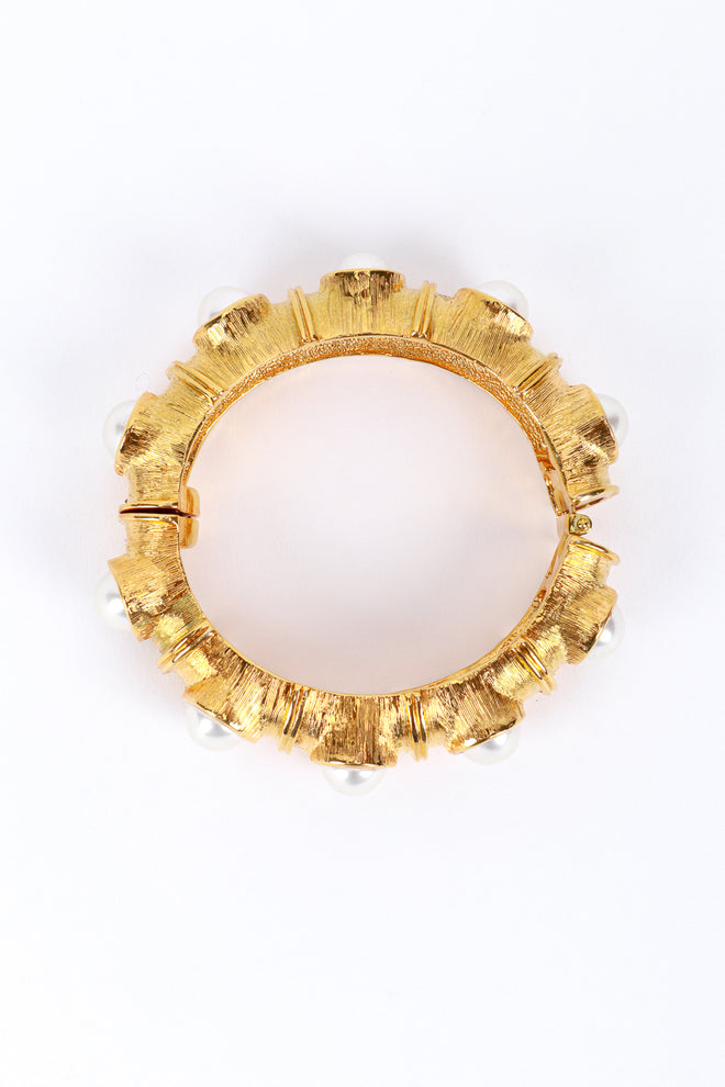 Vintage Kenneth Jay Lane Pearl Cabochon Hinged Bangle top view @recess la
