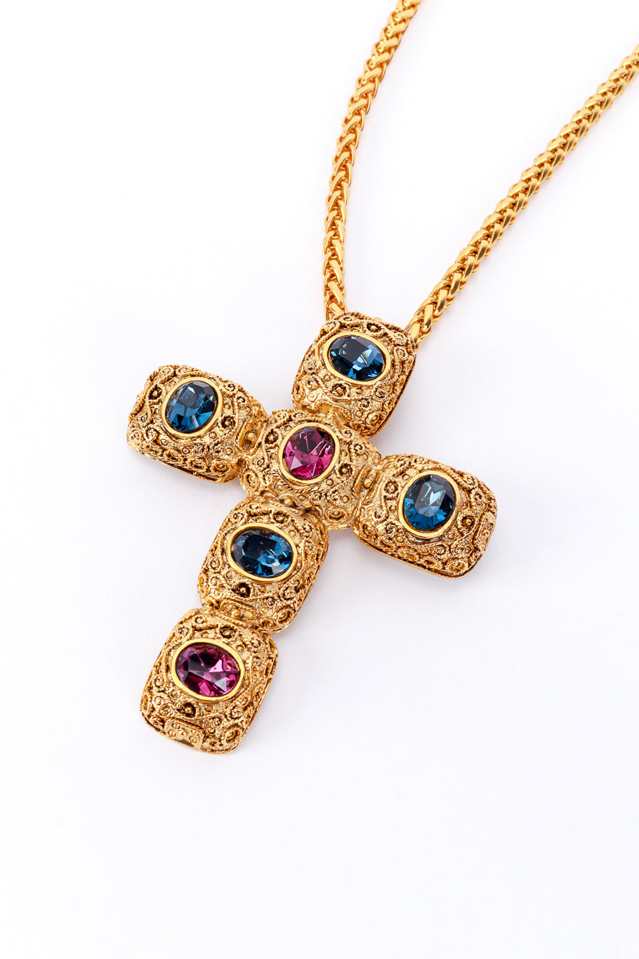 Vintage Kenneth Jay Lane Byzantine Crystal Cross Pendant Necklace pendant closeup @recess la