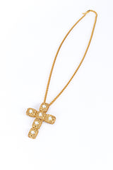 Vintage Kenneth Jay Lane Byzantine Pearl Cross Brooch Pendant Necklace front @recess la