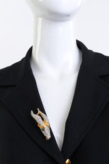 Vintage Kenneth Jay Lane Rhinestone Goats Head Brooch on mannequin @recess la