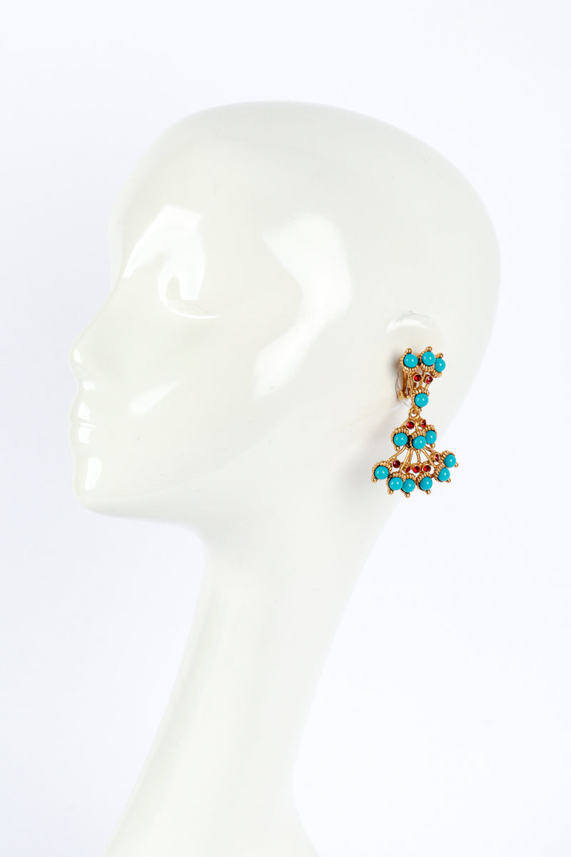 Vintage Kenneth Jay Lane Glass Stone Fan Drop Earrings on mannequin @recess la