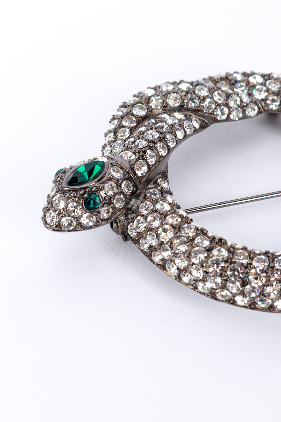 Vintage Kenneth Jay Lane Rhinestone O-Ring Snake Brooch head closeup @recess la