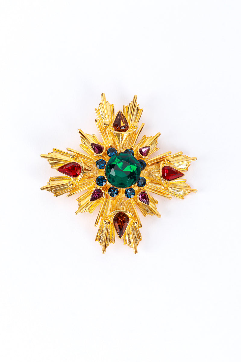 Vintage Unsigned Kenneth Jay Lane Jeweled Sunburst Brooch front @recess la