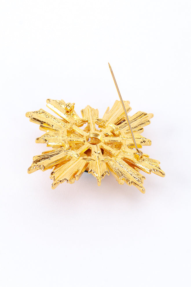 Vintage Unsigned Kenneth Jay Lane Jeweled Sunburst Brooch back pin open @recess la