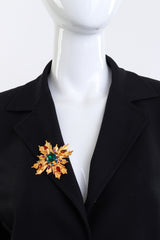 Vintage Unsigned Kenneth Jay Lane Jeweled Sunburst Brooch on mannequin @recess la