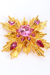 Vintage Unsigned Kenneth Jay Lane Pink Jeweled Sunburst Brooch front closeup @recess la