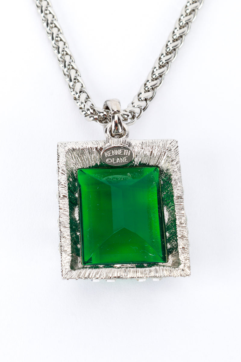 Vintage Kenneth Jay Lane Art Deco Emerald Pendant Necklace back cartouche/wear @recess la