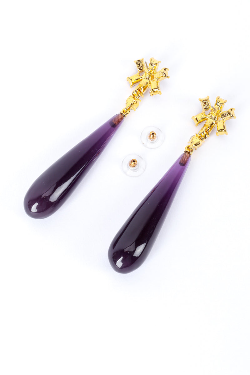 Vintage Kenneth Jay Lane Couture Collection Violaceous Floral Teardrop Earrings back view backing removed @recess la