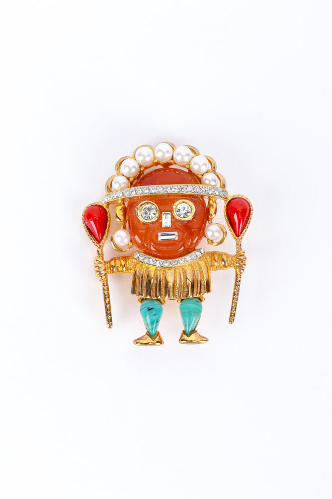 Vintage Kenneth Jay Lane Carnelian Medicine Man Brooch front @recess la