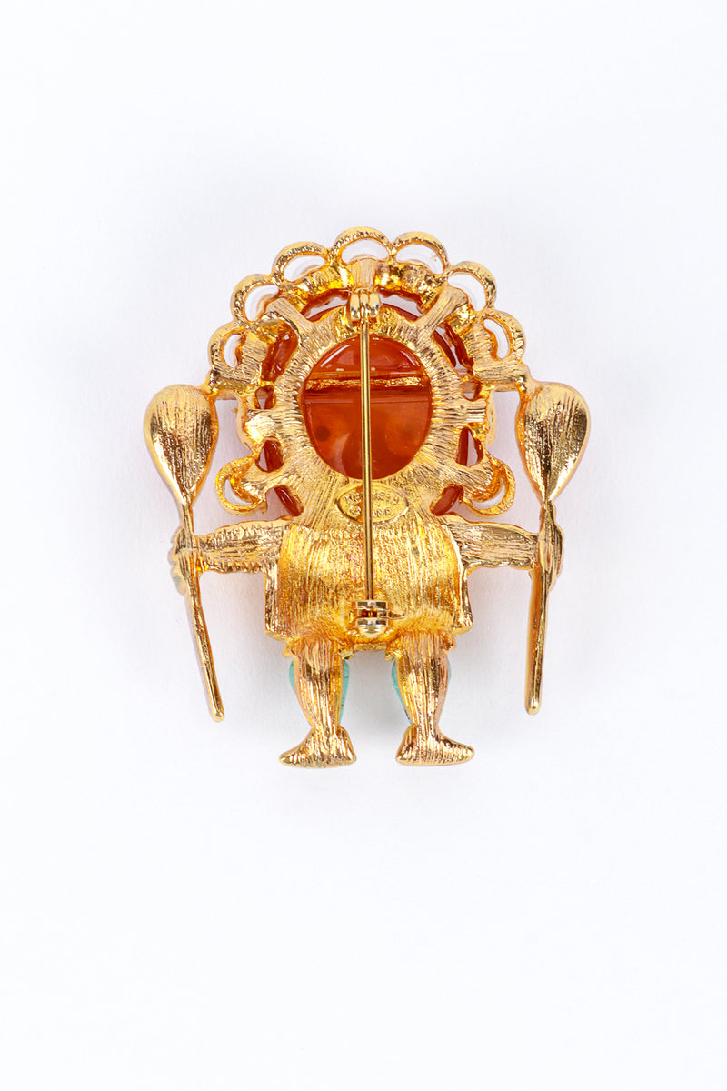 Vintage Kenneth Jay Lane Carnelian Medicine Man Brooch back @recess la