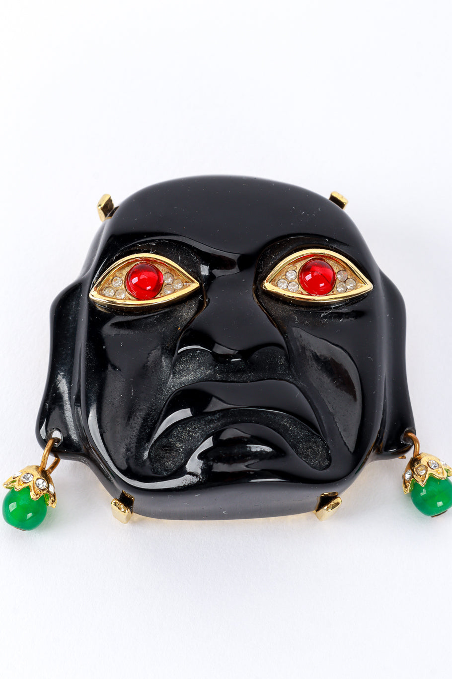 Vintage Kenneth Jay Lane Olmec Mask Brooch front closeup @recess la