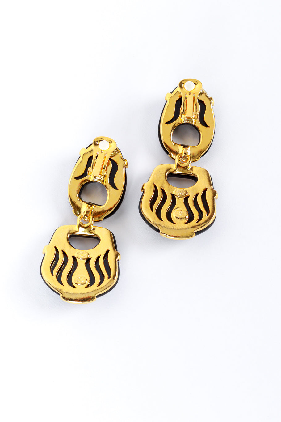 Vintage Kenneth Jay Lane Modernist Double Hoop Drop Earrings back @recess la