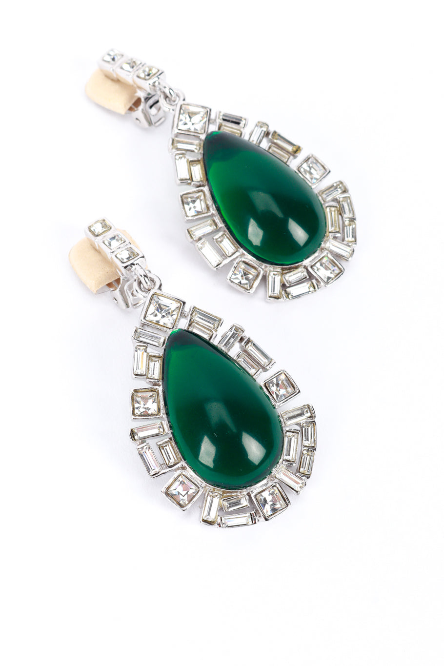 Vintage Kenneth Jay Lane Teardrop Cabochon & Crystal Earrings front @recess la