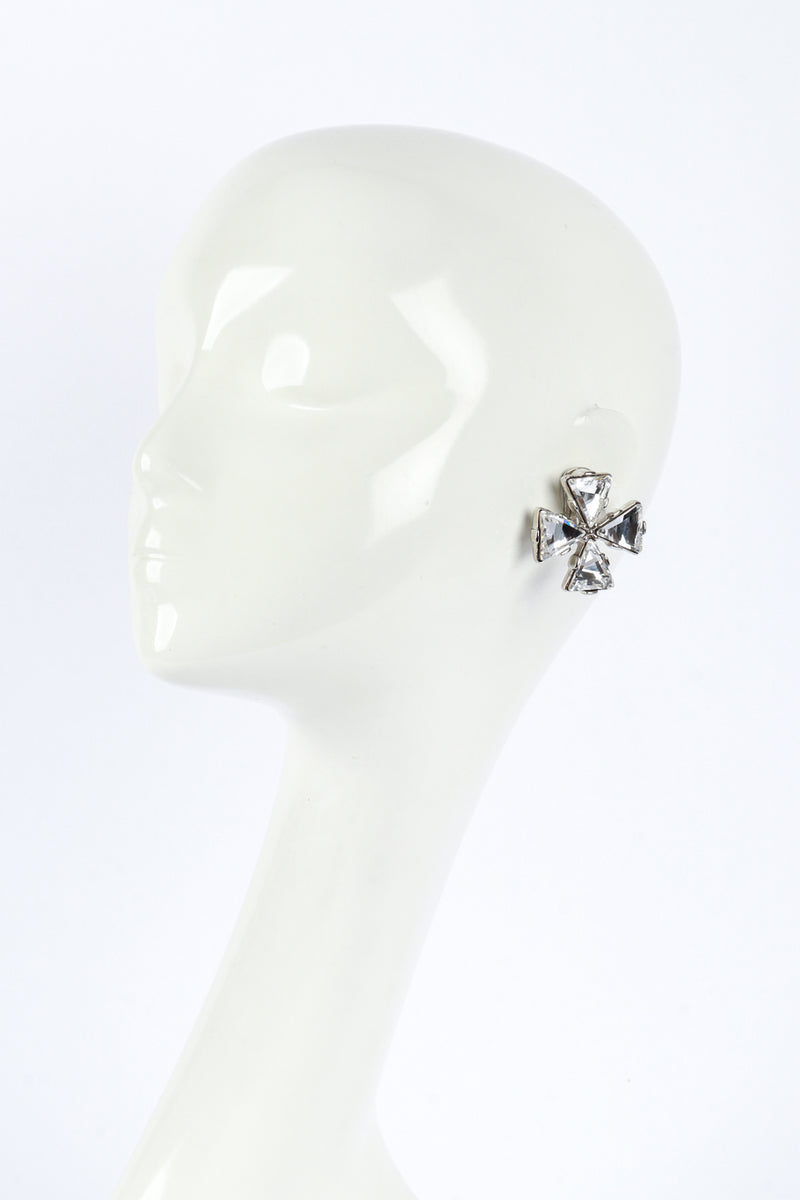 Vintage Kenneth Jay Lane Maltese Crystal Cross Earrings on mannequin @recess la