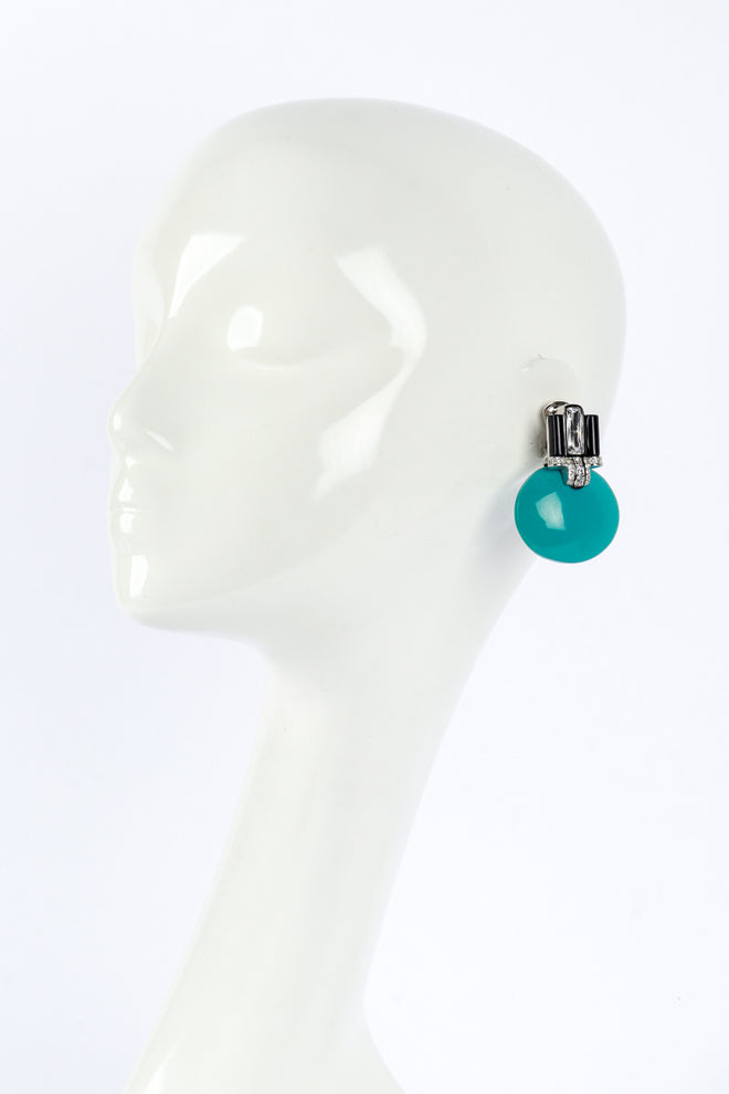 Vintage Kenneth Jay Lane Oval Button Crystal Earrings on mannequin @recess la