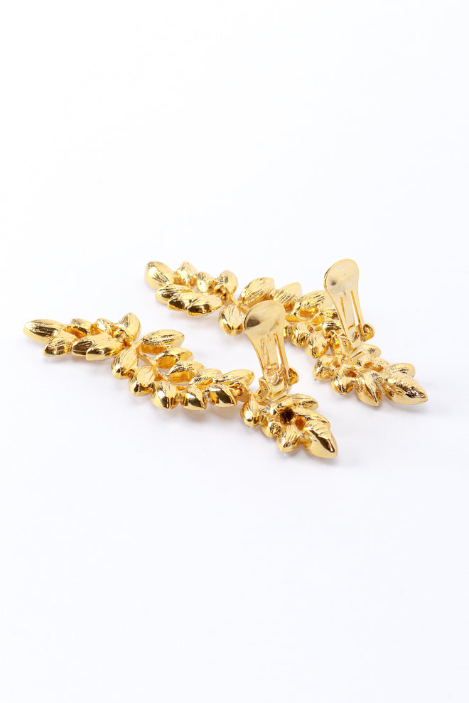 Vintage Kenneth Jay Lane Gold Rhinestone Leaf Drop Earrings clips open @recess la