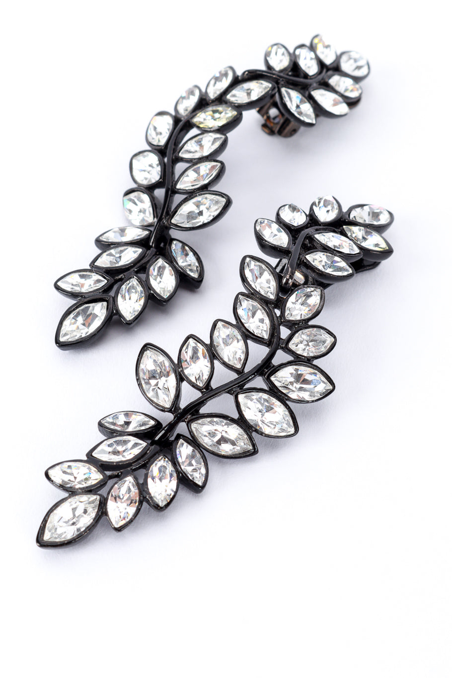 Vintage Kenneth Jay Lane Black Rhinestone Leaf Drop Earrings 3/4 front @recess la