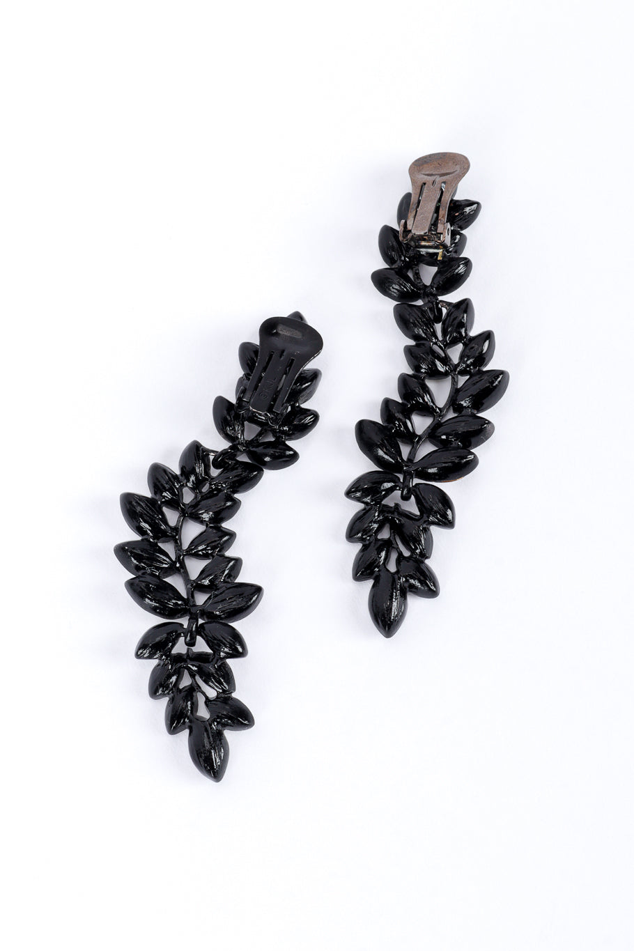 Vintage Kenneth Jay Lane Black Rhinestone Leaf Drop Earrings back @recess la