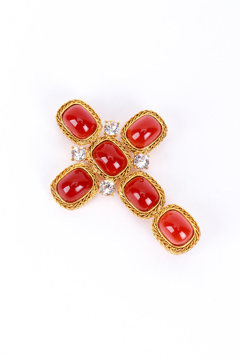 Vintage Kenneth Jay Lane Amber Gripoix & Rhinestone Cross Brooch front @recess la