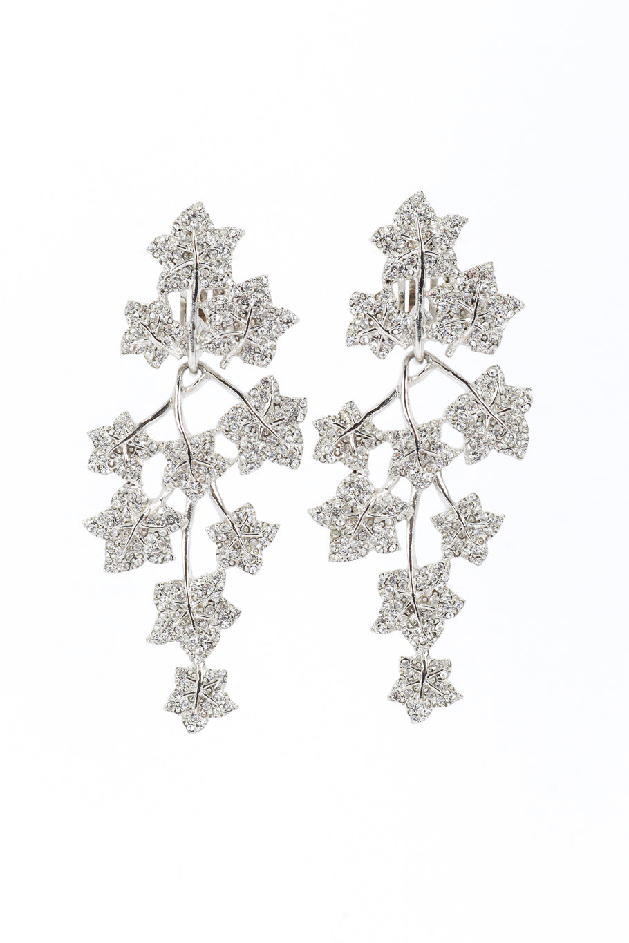 Vintage Kenneth Jay Lane Rhinestone Falling Leaf Drop Earrings front @recess la