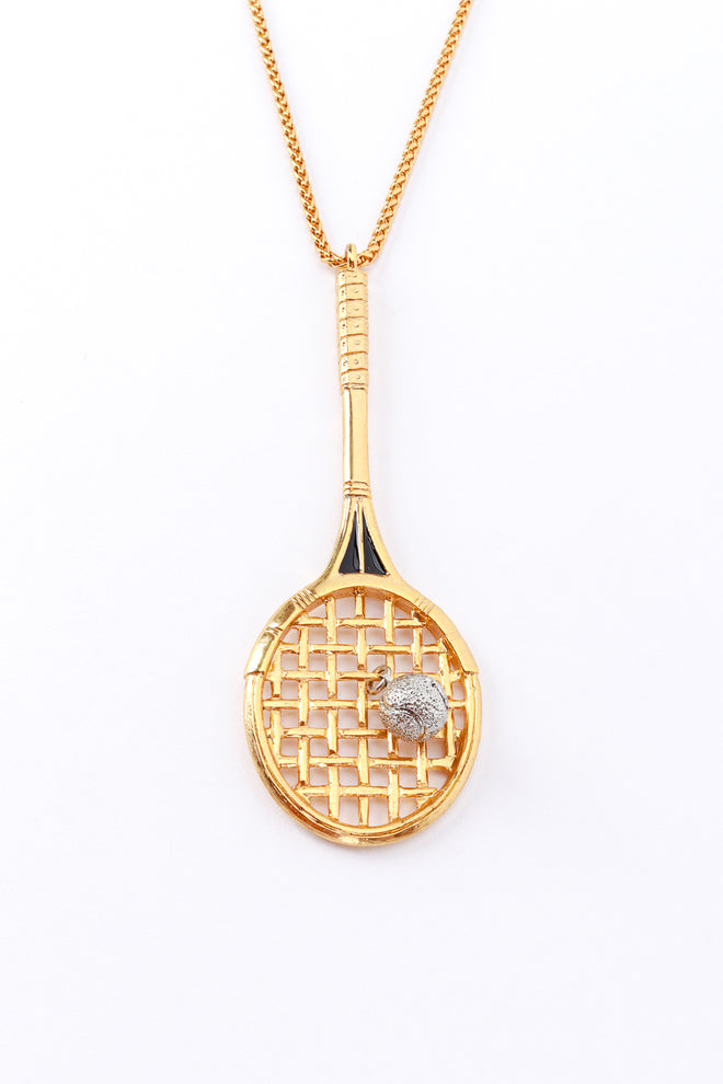 Vintage Kenneth Jay Lane Tennis Racket Pendant Necklace pendant front closeup @recess la