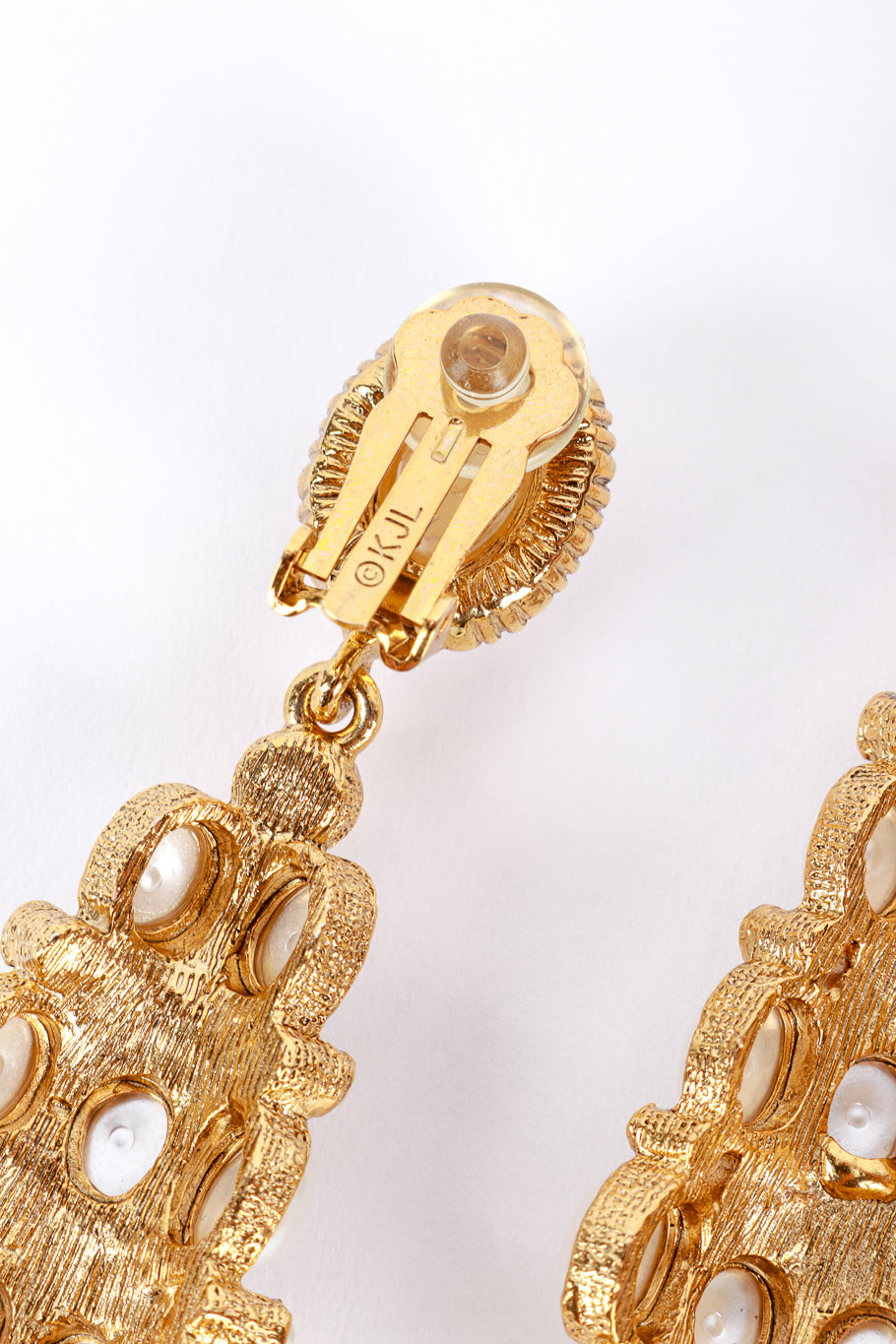 Vintage Kenneth Jay Lane Mismatched Pearl & Rhinestone Chandelier Earrings  signature @recess la