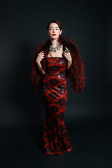 Vintage Patrick Kelly Strapless Floral Sequin Gown & Feather Jacket Set on model @recess la