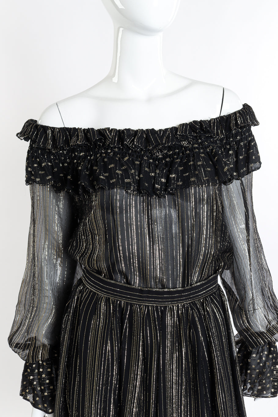 Vintage Adolfo Ruffle Top and Skirt Set front on mannequin closeup @recessla