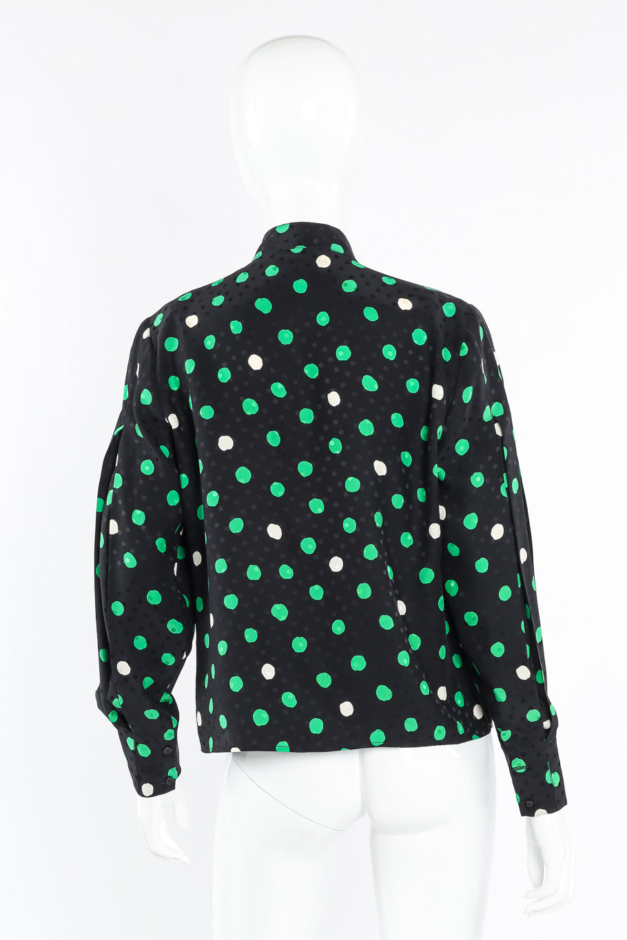 Adolfo polka dot silk blouse and skirt set blouse on mannequin @recessla