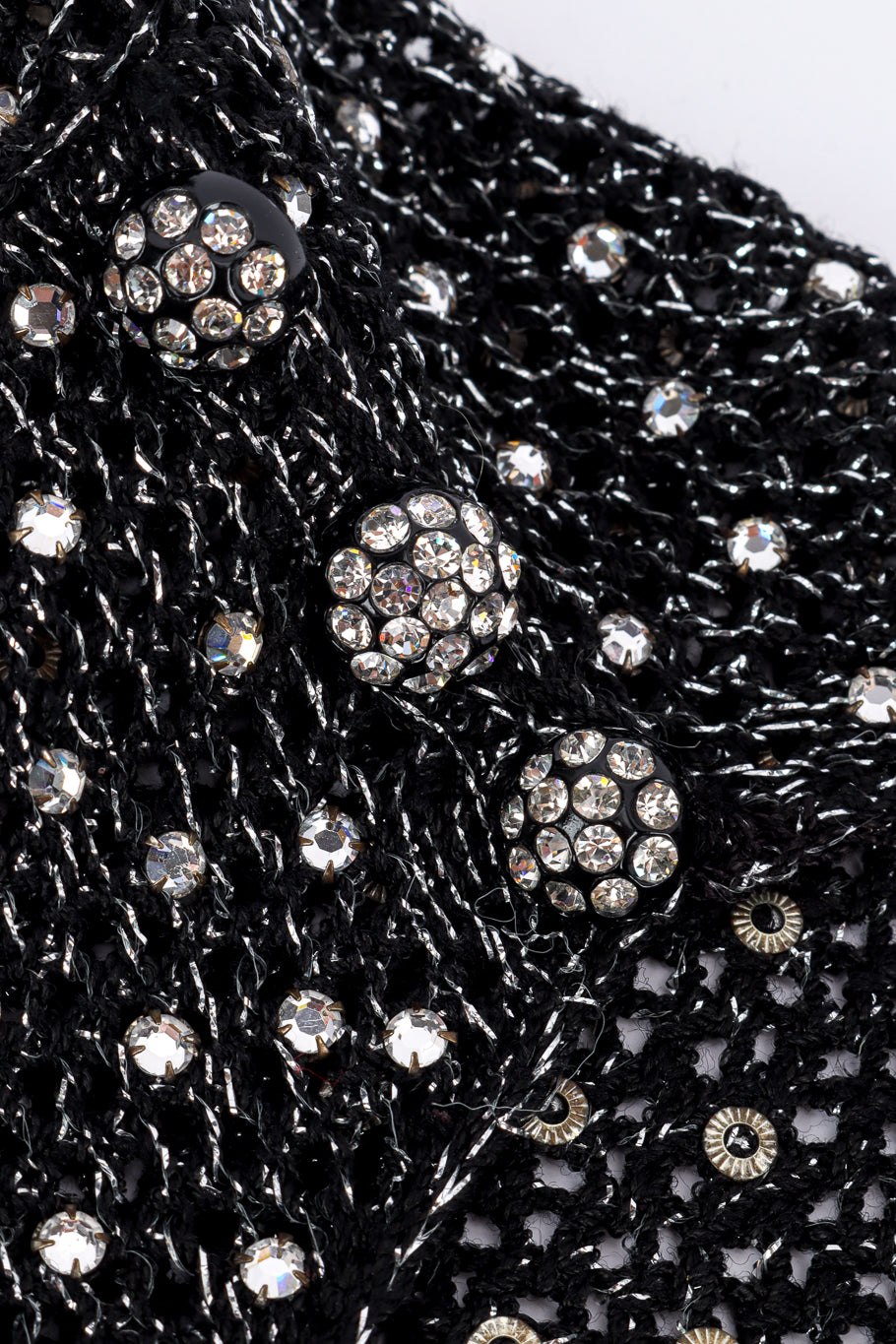 Vintage Adolfo Crystal Open Knit Top button closeup @recessla