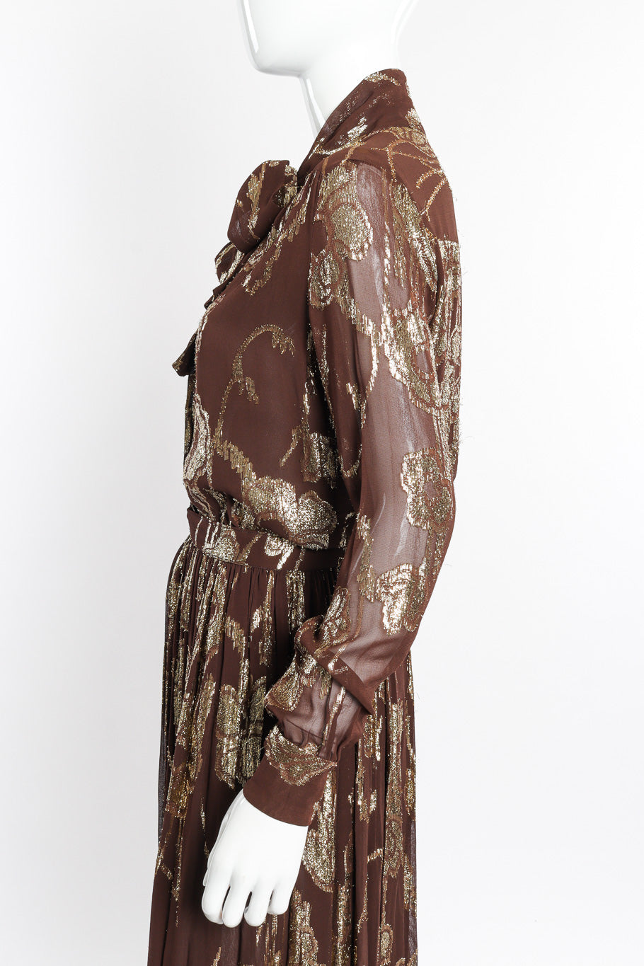 Vintage Adolfo Metallic Top and Skirt Set side on mannequin clsoeup @recessla