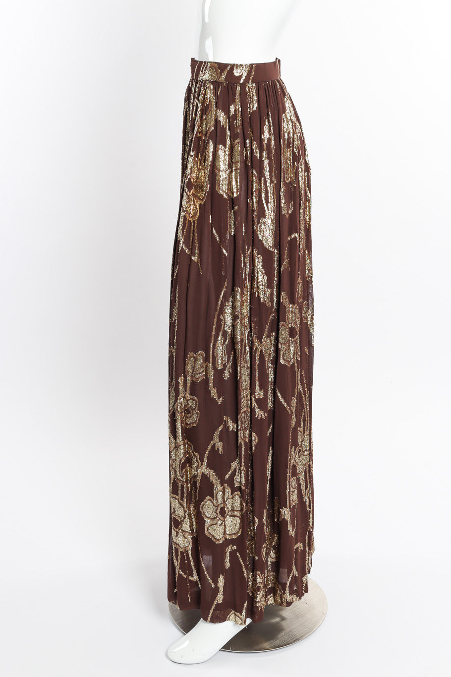 Vintage Adolfo Metallic Top and Skirt Set skirt side on mannequin @recessla