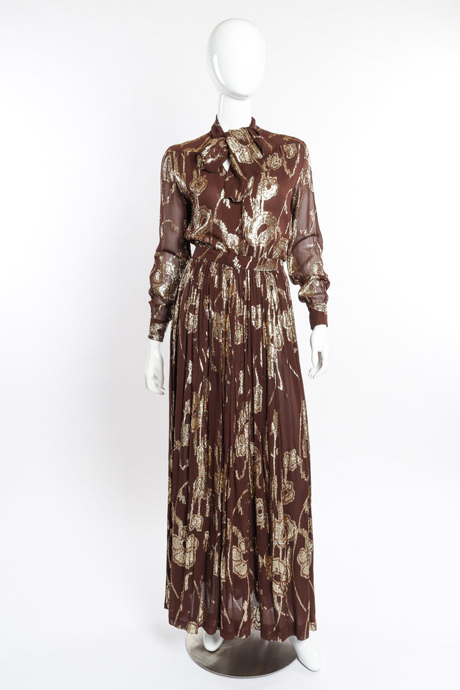 Vintage Adolfo Metallic Top and Skirt Set front on mannequin @recessla