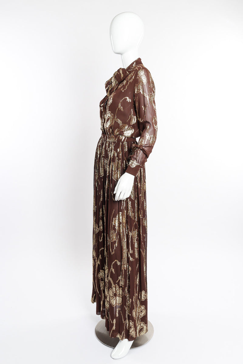 Vintage Adolfo Metallic Top and Skirt Set side view on mannequin @recessla