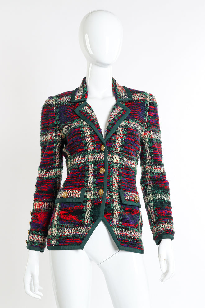 Vintage Adolfo Plaid Knit Jacket front on mannequin @recessla