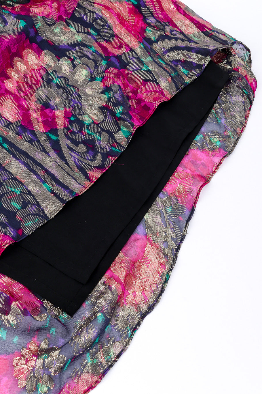 Vintage Adolfo Floral Metallic Skirt hem closeup @recessla