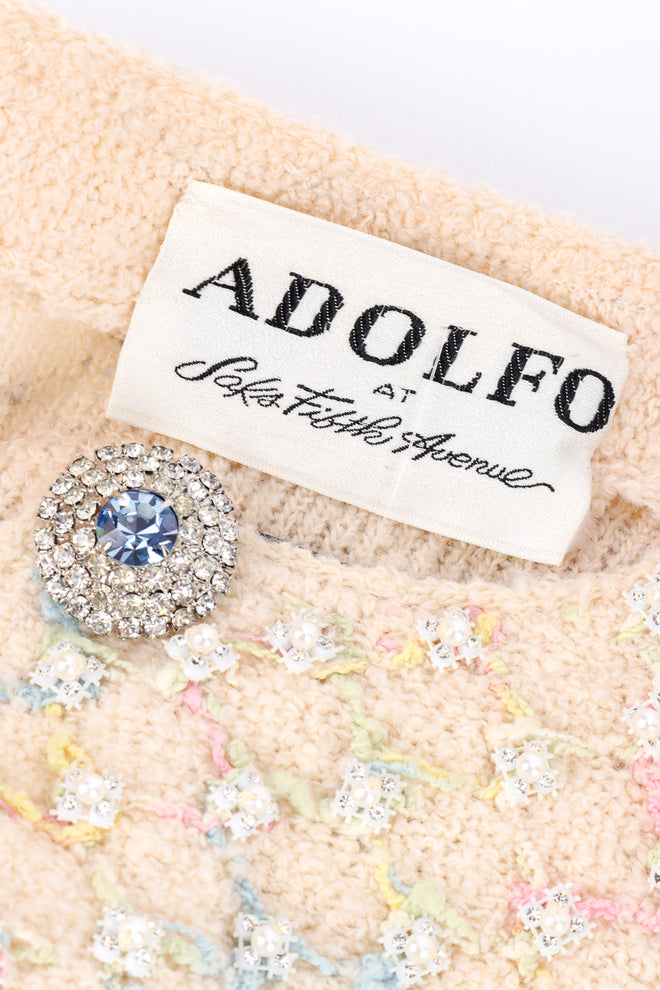 Vintage Adolfo Lattice Pearl Jacket signature label closeup @Recessla