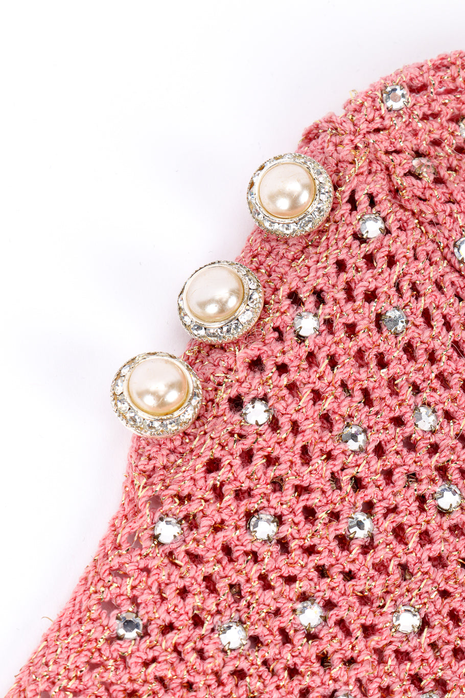 Vintage Adolfo Crystal Open Knit Top II button closeup @recessla