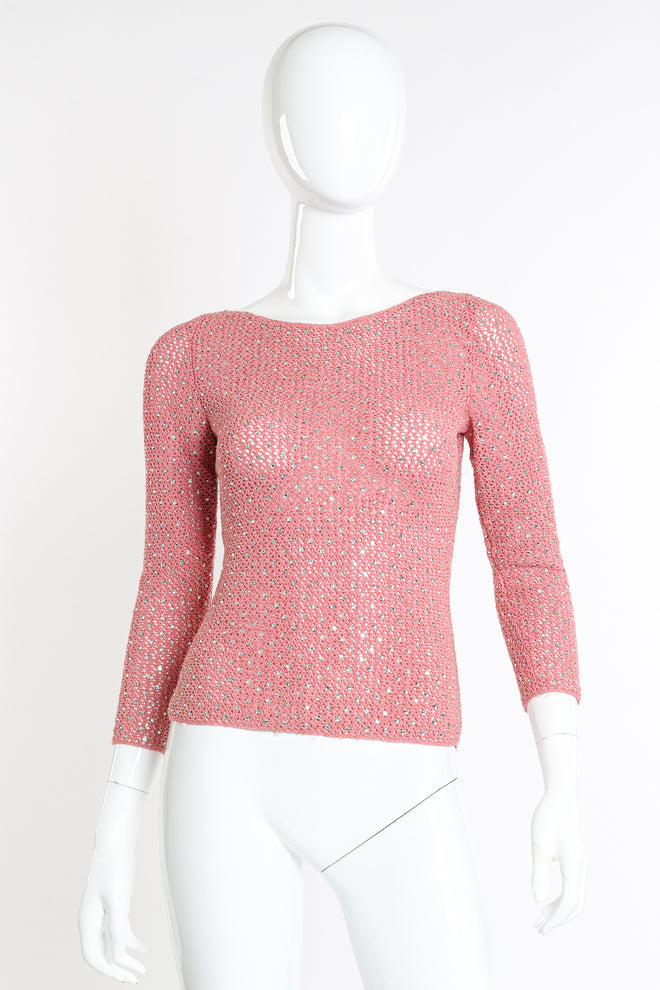 Vintage Adolfo Crystal Open Knit Top II front on mannequin @recessla