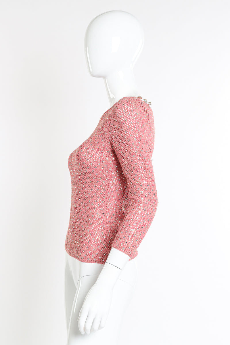 Vintage Adolfo Crystal Open Knit Top II side on mannequin @recessla