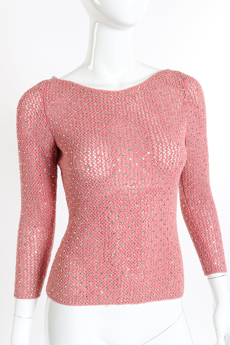 Vintage Adolfo Crystal Open Knit Top II front on mannequin closeup @recessla