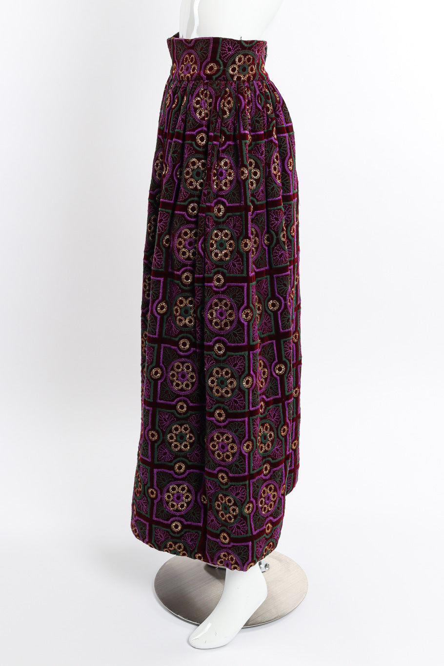 Vintage Adolfo Geometric Embroidered Velvet Skirt side view on mannequin @recessla