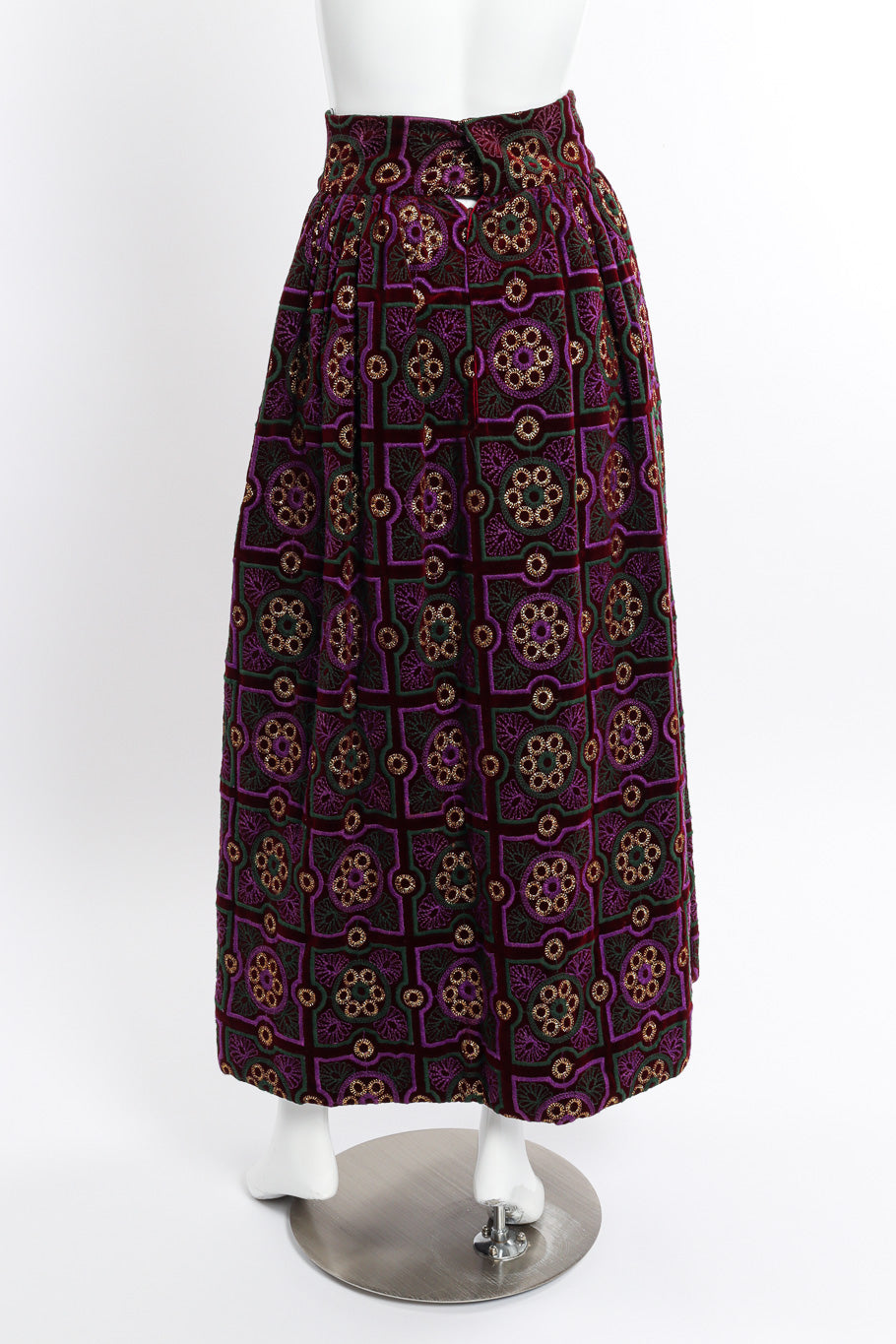 Vintage Adolfo Geometric Embroidered Velvet Skirt back view on mannequin @recessla