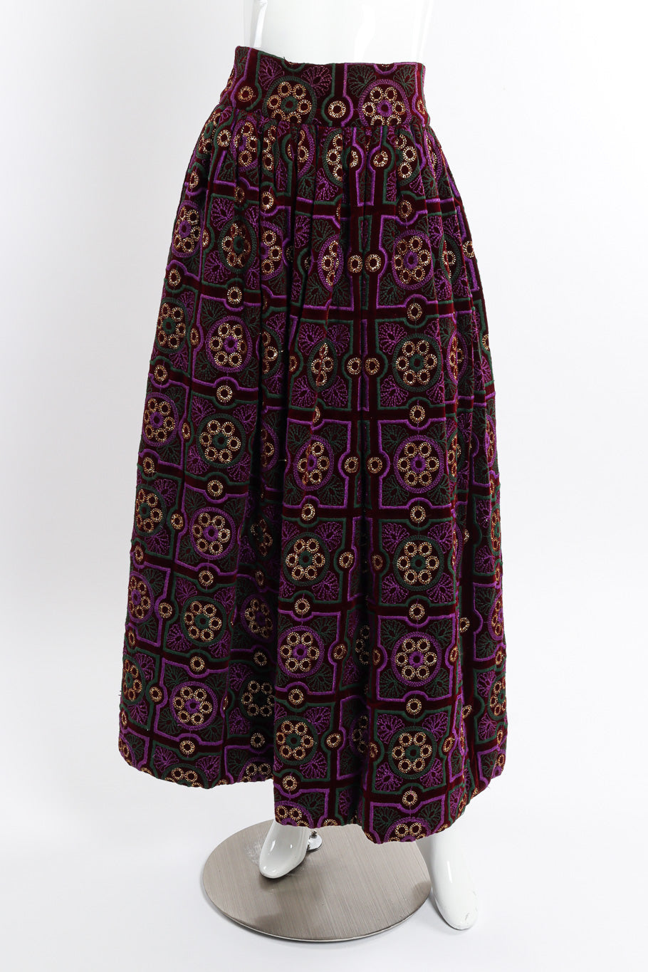Vintage Adolfo Geometric Embroidered Velvet Skirt front view on mannequin @recessla