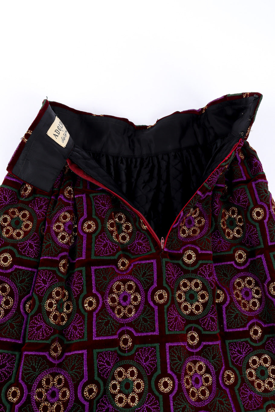Vintage Adolfo Geometric Embroidered Velvet Skirt unzipped @recessla