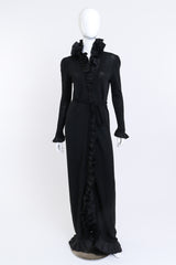 Vintage Adolfo Long Ruffled Knit Wrap Dress front on mannequin @recess la