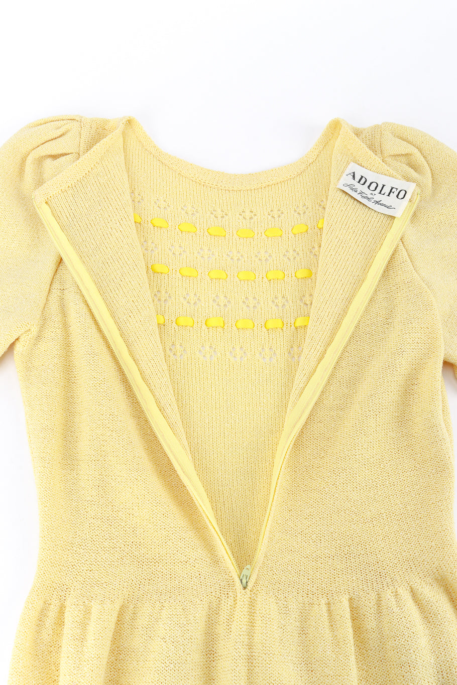 Adolfo Pastel Yellow Ribbon Weave Knit Dress closure @RECESS LA