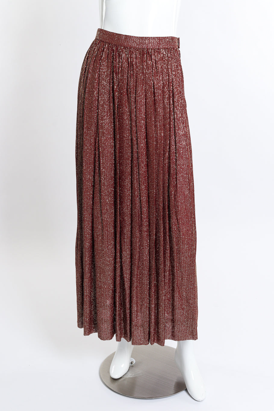 Vintage Adolfo Lamé Blouse & Pleated Skirt Set skirt front on mannequin @recess la