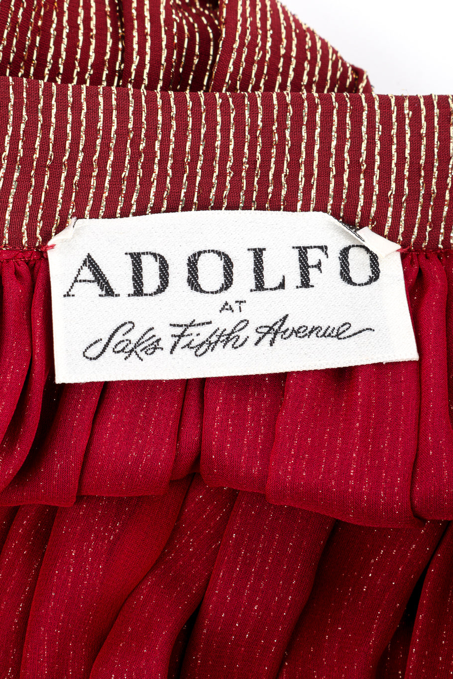 Vintage Adolfo Lamé Blouse & Pleated Skirt Set skirt signature closeup @recess la